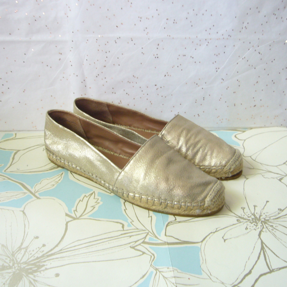Halogen Gold Leather Espadrille Flats - Size 8 Slip on Vacation Resort wear